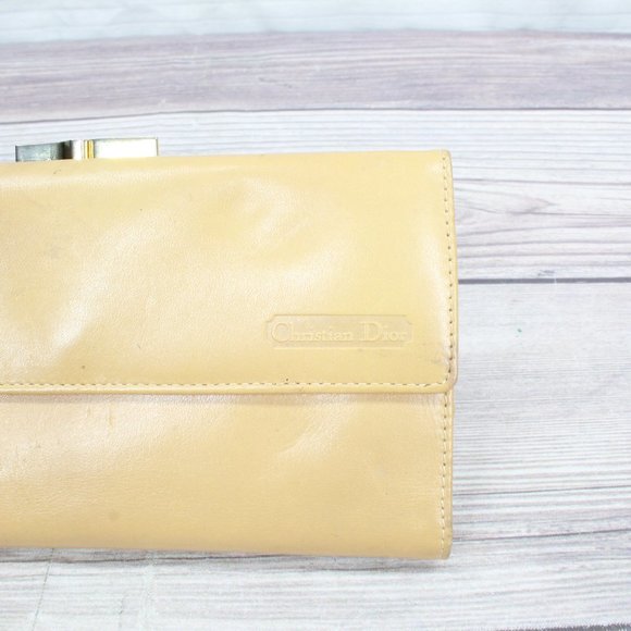 Vintage! Christian Dior Tan Leather Calfskin Kisslock Pouch Wallet - Picture 2 of 10